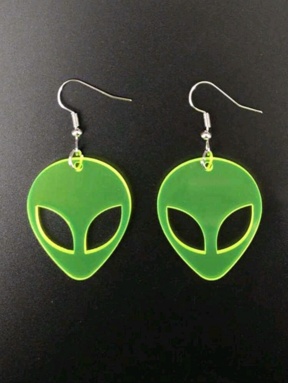 Neon Green Alien Glow-In-The Dark Dangle Earrings Grunge Punk Sci Fi Jewelry
